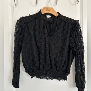 Black Lace Top Ultra Pink Large Worn Once Tie in Front Lace Sheer Sleeves